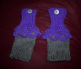 Purple and Gray Fingerless Gloves