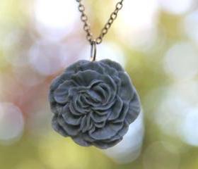 Slate Blue Gray Peony Flower Necklace // Bridesmaid Gifts // Bridesmaid Necklaces // Country Vintage Wedding // Maid of Honor Gifts