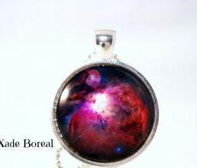 Red universe-glass pendant necklace,Galaxy series