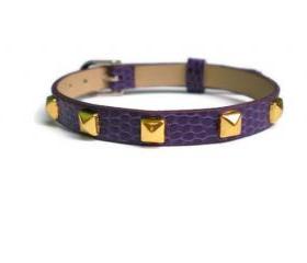 Gold Studded Leather Bracelet - 5mm Gold Tone Pyramid Studs - 8mm Purple Strap - Adjustable