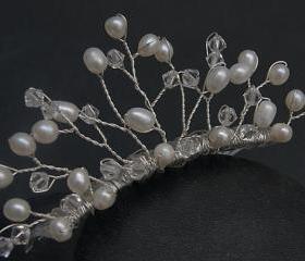Wedding Tiara Comb - Small - Clear Swarovski Crystals and Freshwater Pearls - Bridal Hair Accessories