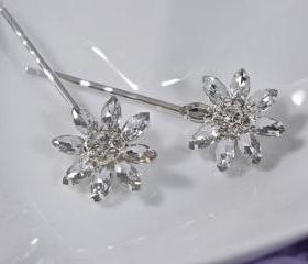 Wedding Hair Accessories - Rhinestone Flower Hair Slides - Vintage Style