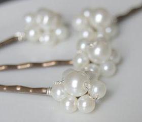 Pearl Hair Accessories - Floral Ivory Hair Grips - Flower, Weddings and Bridal