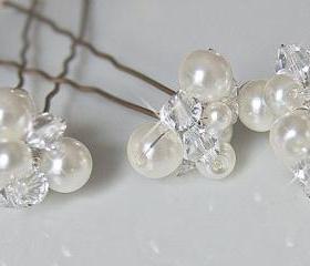 Wedding Hair Accessories, Bridal Hair Pins - Crystal and Pearl Clusters