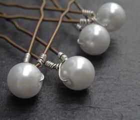 Pearl Hair Pins - Custom Colours shown in White. Large Pearl Hair Accessories Wedding / Bridal