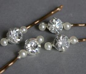 Wedding Hair Accessories - Diamante and Pearl Hair Slides