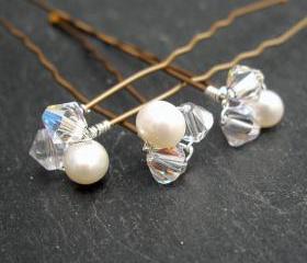Wedding Hair Pins, Wedding Hair Accessories, Bridal Hair Pins,Crystal and Pearl Clusters