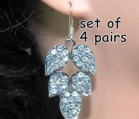 Bridal Bridesmaids Rhinestone Earrings Set of 4 Pairs -Dangle Swarovski Earrings
