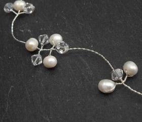Bridal Hair Vines Silver Pearl and Crystal Hairvine