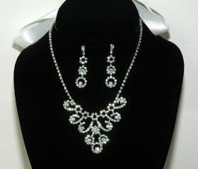 Bridal Rhinestone Necklace - Ribbon Necklace Set - Diamante Wedding Jewellery