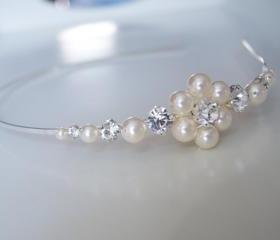 Wedding Headband, Bridal Headbands - Diamante Stones and Ivory Pearls, Wedding Hair Accessories