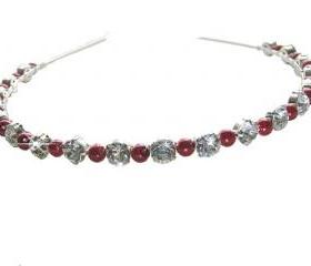 Wedding Headband - Red Pearls and Rhinestone - Diamante Wedding Headbands