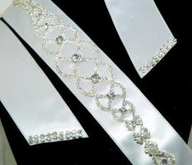 Bridal Sash Belt - Rhinestone Wedding Belt - Crystal Bridal Gown Sash - White Sa