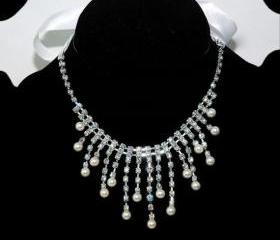  Ribbon Crystal Necklace - Fashion Jewelry -Rhinestone Necklace - Pearl Necklace - Diamant