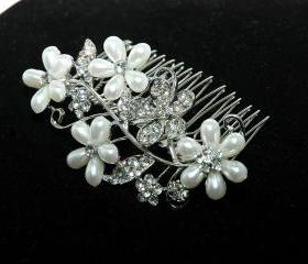 Flower Bridal Wedding Hair Comb - Flower Pearl Hair Comb - Rhinestone Hair Comb - Wedding Acces