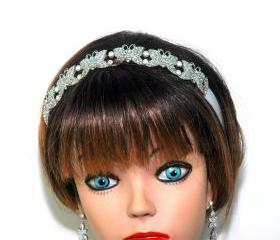 Wedding Rhinestone Ribbon Headband - Bridal Head Piece - Wedding Bridal Hair Jewellery
