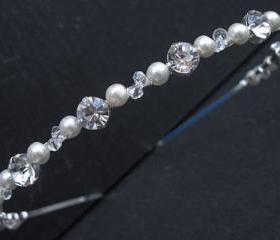 Wedding Headband - Silver Rhinestone, Swarovski Crystal and Pearls