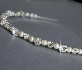 Wedding Headband - Swarovski Pearls and Rhinestone - Wedding Hair Accessories - Diamante Wedding Headbands
