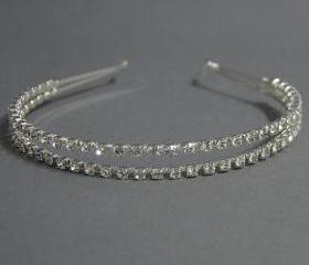 Double Wedding Headband, Bridal Double Headband - Diamante Headband