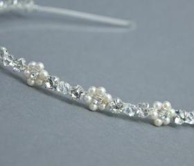 Bridal Hairband, Swarovski Pearls and Clear Rhinestones, Bridesmaids headband Wedding