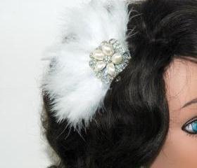 Feather Fascinator Clip - Free Shipping - Bridal Head Piece - Rhinestone