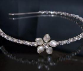 Wedding Headband, Bridal Headbands - Diamante Stones and Ivory Pearls, Wedding Hair Accessories