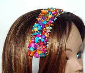 Ribbon Headband Multicolor - Beaded Weaved Headband - Girls Headband - Shell Chi