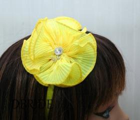 Yellow Flower Headband - Ruffle Fabric Flower with Rhinestone Headband - Your C