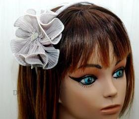 Flower Headband - Gunmetal Ruffle Fabric Flower with Rhinestone Clip - Your Colo