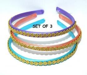 Girls Headband Set of 3 - Pink Headband - Ribbon Headband - Little Girl Headba
