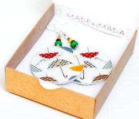 Colorful Umbrellas Earrings dangle Round decoupage Jewelry diameter 4cm (1,57 inch)