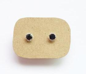 on SALE - Jet Black Round CZ Ear Stud Earrings - 925 Sterling Silver Earrings - Gift under 10 - Jet/Black Cubic Zirconia Ear Posts