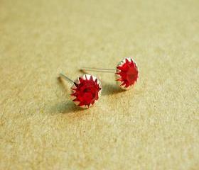 on SALE - Ruby Red Round CZ Ear Stud Earrings - 925 Sterling Silver Earrings - Gift under 10 - Ruby Red Cubic Zirconia Ear Posts