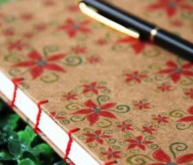 POINSETTIA - Christmas Journal - Handmade Blank Book - Kraft Notebook - A5 - Free Shipping