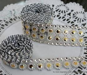 Two yards of faux Rhinestone and Blossom Trim - Canary Yellow and Diamonds
