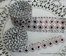 Two yards of faux Rhinestone and Blossom Trim - Chocolate and Diamonds