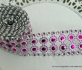 Two yards of faux Rhinestone and Blossom Trim - Fuschia and Diamonds