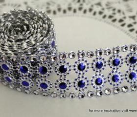 Two yards of faux Rhinestone and Blossom Trim - Blue Violet and Diamonds