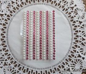 200 - 4mm self adhesive Shabby Chic Bling and Pearls - Girly Pink