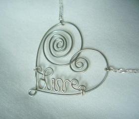 'Live' Wire Wrap Necklace Silver Swirl Scroll Custom 