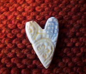 Blue and Yellow Ceramic Heart Pin