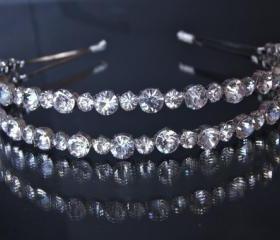 Double Wedding Headband, Bridal Headbands - Diamantes Rhinestones