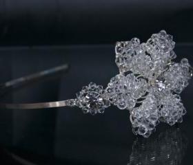 Side Tiara, Wedding Headband, Bridal Hair Accessories - Silver Diamante (Rhinestone) and Swarovski Crystal Flower