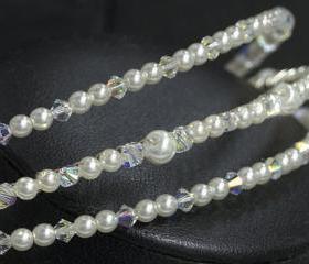 Wedding Headband, Bridal Headbands - Hair Accessory - 3 Row of Swarovski Crystal and Ivory Pearls, Wedding Hair Accessories