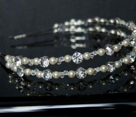 Wedding Hair Accessories - Wedding Headband - Silver Rhinestone, Swarovski Crystal and Pearls