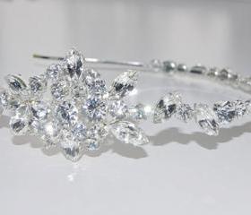Bridal Hair Accessories - Wedding Headband / Side Tiara / Wedding Tiara - Silver Diamante (Rhinestone) Bridal, Wedding