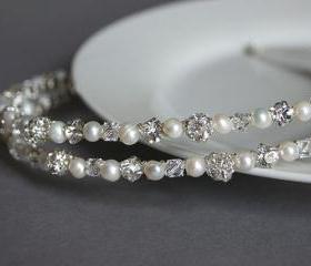 Wedding Hair Accessories - Wedding Headband - Double band Diamante, Crystal and Pearl, Bridal, Bridesmaid