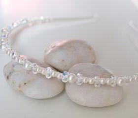 Bridal Headband, Wedding Headbands - Swarovski Crystal and Ivory Pearls, Wedding Hair Accessories