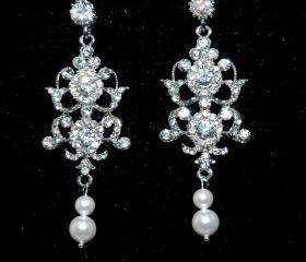 SALE Vintage Style Bridal Earrings - Art Deco Style Rhinestone Earrigs - Wedding