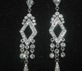 Bridal Rhinestone Earrings Art Deco Style - Wedding Rhinestone Chandelier Bridal Earrings -